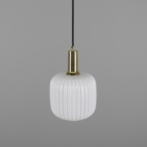 Nahla Reeded Glass and Brass Pendant 20cm, Clear or Opal